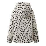 Women Dalmatian Coat Leopard Print Stud for Autumn and Winter Coat Loose Hooded Lambswool