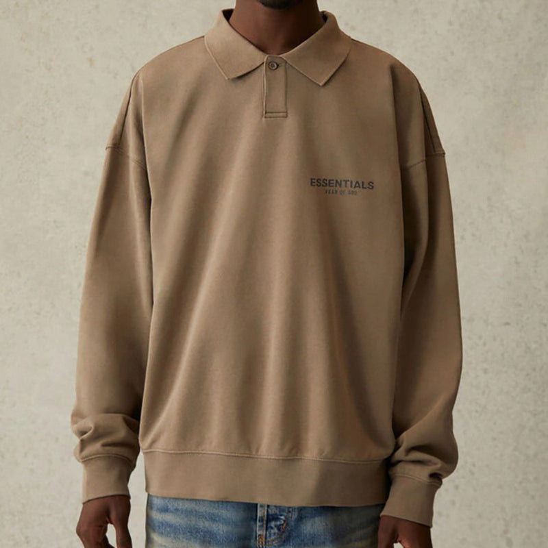 Essentials Polo Shirt Foot of God Double Line Polo Terry Lapel Loose Sweater
