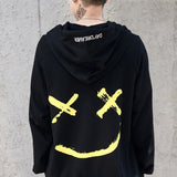 Smiley Face Hoodie Graffiti Smiley Face Hoodie Sweater Men's Hip Hop Loose Coat