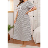 Women Plus Size Maxi Dresses Slimming and Fashionable Round Neck Striped White Dress