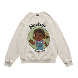 Blackair T Shirt Autumn Winter Retro Sweater Cartoon Character Printed round Neck Long Sleeve