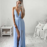 Prom Dresses Sleeveless Sling Dress with Vents V-neck Vest Dress