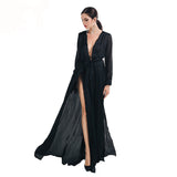 Bohemian Beach Dress V-neck Long Sleeve Split Bandage