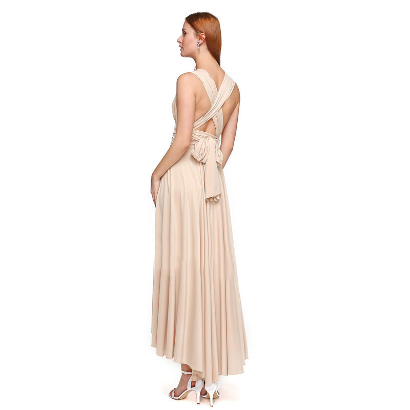 Prom Dresses Multiple Wear Cross Front Short Back Long Backless Sexy Bandage One-Piece Dress Maxi Dress Gift