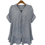 Women Plus Size Topsv Collar Loose Fashion Plaid Shirt