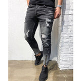 J Shaped Jeans New Men's Jeans Fashion Holes Youth Leg Opening Zipper Stretch
