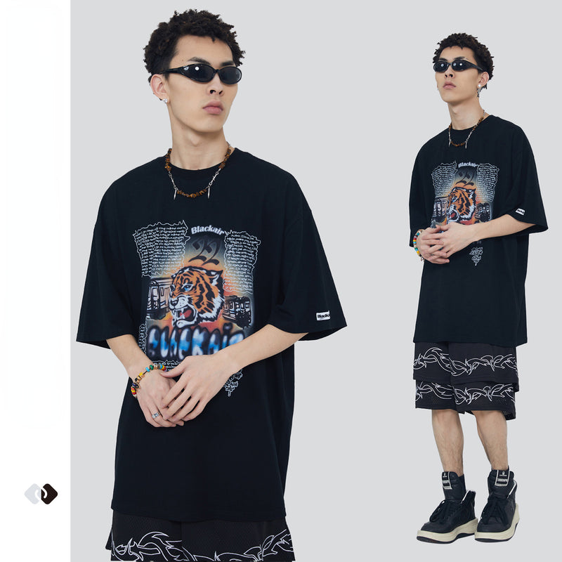 Blackair T Shirt Tiger Print Loose round Neck T-shirt