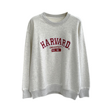 Harvard Sweatshirt English Letter Embroidered Crew Neck Pullover Gray
