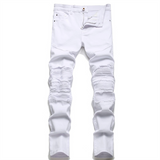 J Shaped Jeans Beggar Men's Jeans Slim Straight Ripped Large Size Pleated