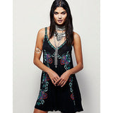 Women Dresses V-neck Vintage Embroidered Midi Dress