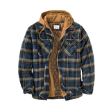 Mens Flannel Jacket with Hoodie Autumn and Winter Thickening Cotton-Padded Plaid Long-Sleeved Hooded Jacket Jacket