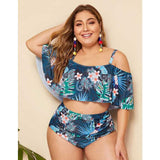 Women Plus Size Swimwear Bandeau Bikinis Sexy Off-the-Shoulder Swimsuit