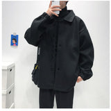 Men's Shirts Autumn and Winter Men's Polo Collar Solid Color Coat Large Size Loose