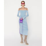 Emily Ratajkowski Dress Long Sleeve Tube Top Sexy Spaghetti Straps Knitted Dress