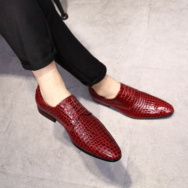 Indo Western Shoes Fashion Snake Pattern Men's Shoes Lace-up Low-Top Leather Shoes
