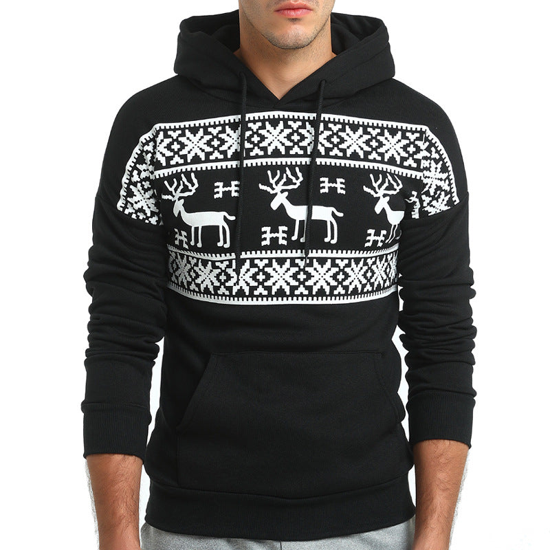 Black Christmas Sweater Night Elk Printing Leisure Sports