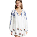 Women Dresses Bohemian Personalized Embroidered Flower Long Sleeve Shirt Dress