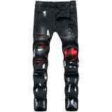 J Shaped Jeans New Men's Jeans Casual Slim Fit Ripped Ankle-Tied Jeans Fashion