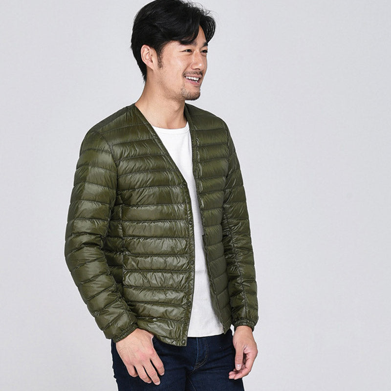 Men Winter Coats Puffer Jacket down Coat Men's V-neck Light Thin down Jacket round Neck Jacket