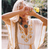 Women Dresses Bohemian Embroidered Flower Holiday Dress