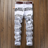 J Shaped Jeans Men's Denim Newspaper Printing Casual Trousers