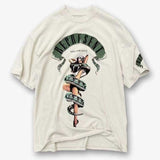 Present T Shirt Vintage Distressed Python Printed Loose Hole Knife Cut T-shirt