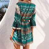 Beth Dutton Bohemian Dress Winter Autumn Midi Dresses Long Sleeve Floral Rayon Tied Dress