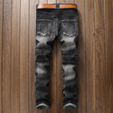 J Shaped Jeans Men's Jeans Ripped Rivet Stitching Ruffle Patch Locomotive