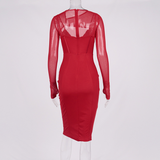 Bella Hadid Dress Sexy Mesh Fishbone Hollow Pleated Backless Dress