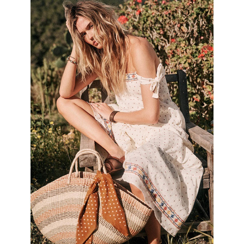 Women Dresses Casual Fashionable Embroidered Suspender Long Sexy Maxi Dress