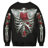 Black Rose Hoodie Skull Rose round Neck Sweater
