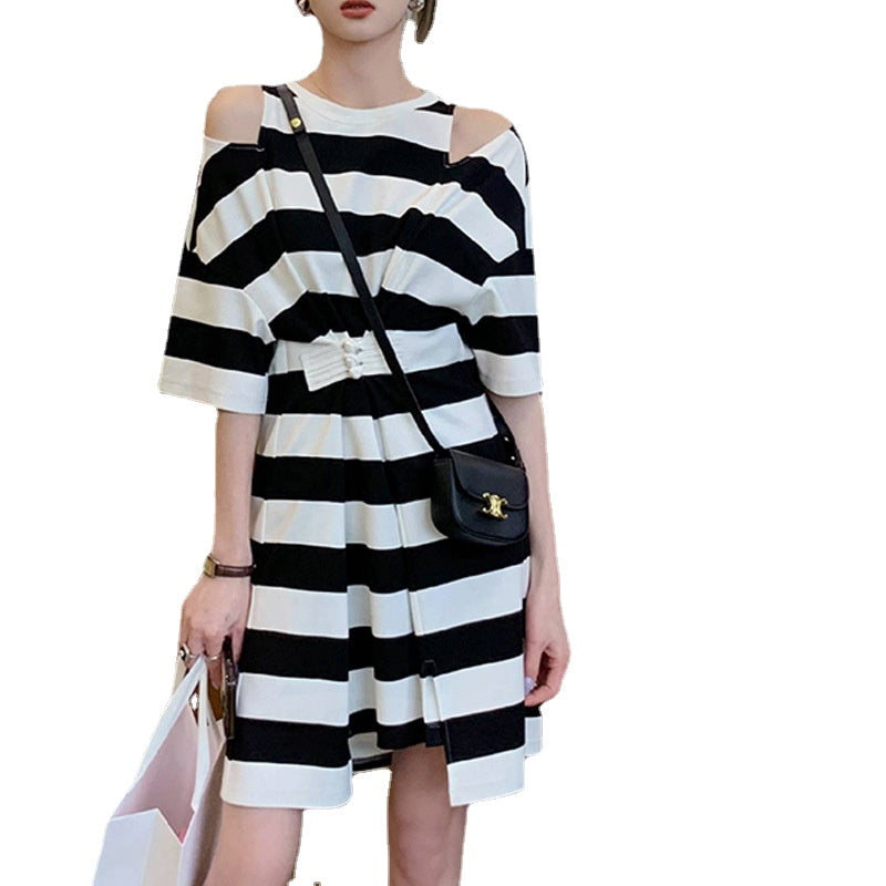 Black and White Dress Black and White Striped off-Shoulder Dress