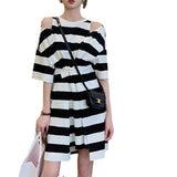 Black and White Dress Black and White Striped off-Shoulder Dress