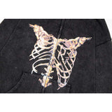 Present Hoodie Sternum Lumbar Spine Printed Distressed Vintage Zipper Hooded Sweater