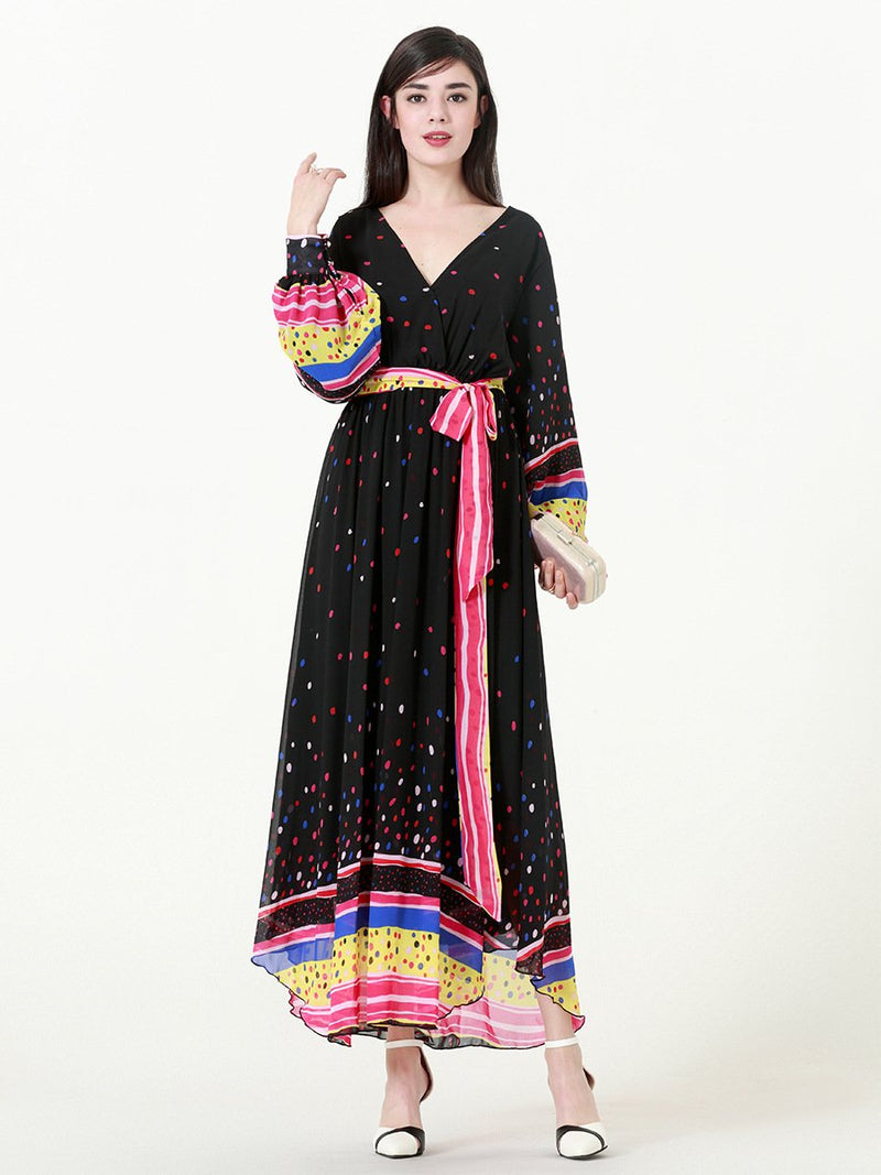 Muslim Women Stylish Kashibo Abaya Muslim Ladies Long Gown Islamic Clothing Jilbab Jalabiya Color Polka