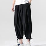 Linen Pants Straight Leg Pants Drawstring Lightweight Elastic Beach Pants Men's Loose Casual Summer