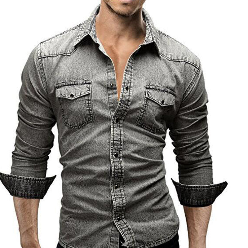 Work Shirts plus Size Spring Men's Casual Long-Sleeved Denim Shirt