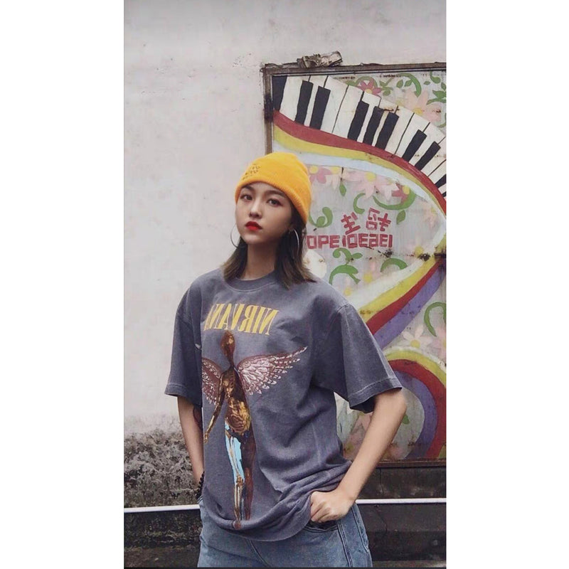 Cavempt Ce Nir @ Vana Nirvana Angel Rock Band Male and Female Couple Short Sleeve