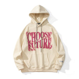Slogan Graphic Hoodie Tide Card Log Loose round Neck Velvet Padded Hooded Sweatshirt