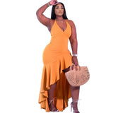 Spring and Summer Sexy Suspenders Wind Irregular Long Skirt