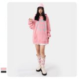 Slogan Graphic Hoodie Autumn and Winter New Fleece-Lined Warm Coat