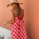 Beth Dutton Bohemian Dress Summer Spring Midi Dresses Sexy off Shoulder Maxi Dress Women round Neck Backless Vintage Diamond Lattice