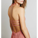 Women Dresses Sexy Cotton Backless Vacation Beach Dress