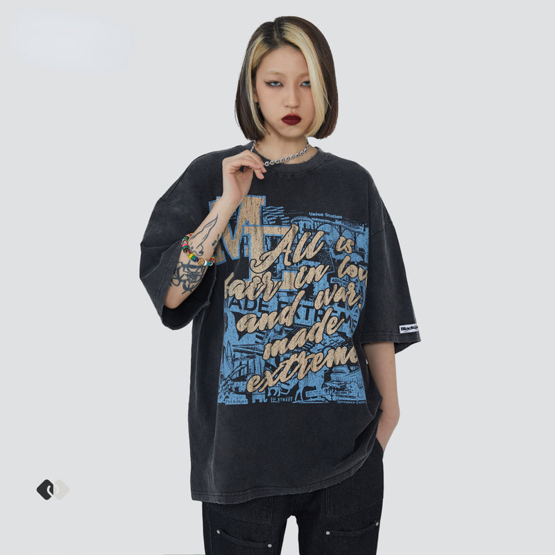 Blackair T Shirt Blackair Retro Loose Short Sleeve Men's Printed T-shirt