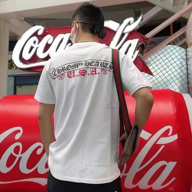 CHH Chrome Heart T Shirt Spring/Summer Red Sanskrit Letter Printed round Neck Short Sleeve T-shirt for Men and Women