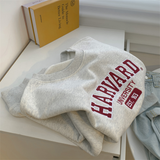 Harvard Sweatshirt English Letter Embroidered Crew Neck Pullover Gray