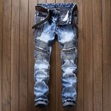 J Shaped Jeans New Men's Jeans Slim Straight Zip Pleated Trousers