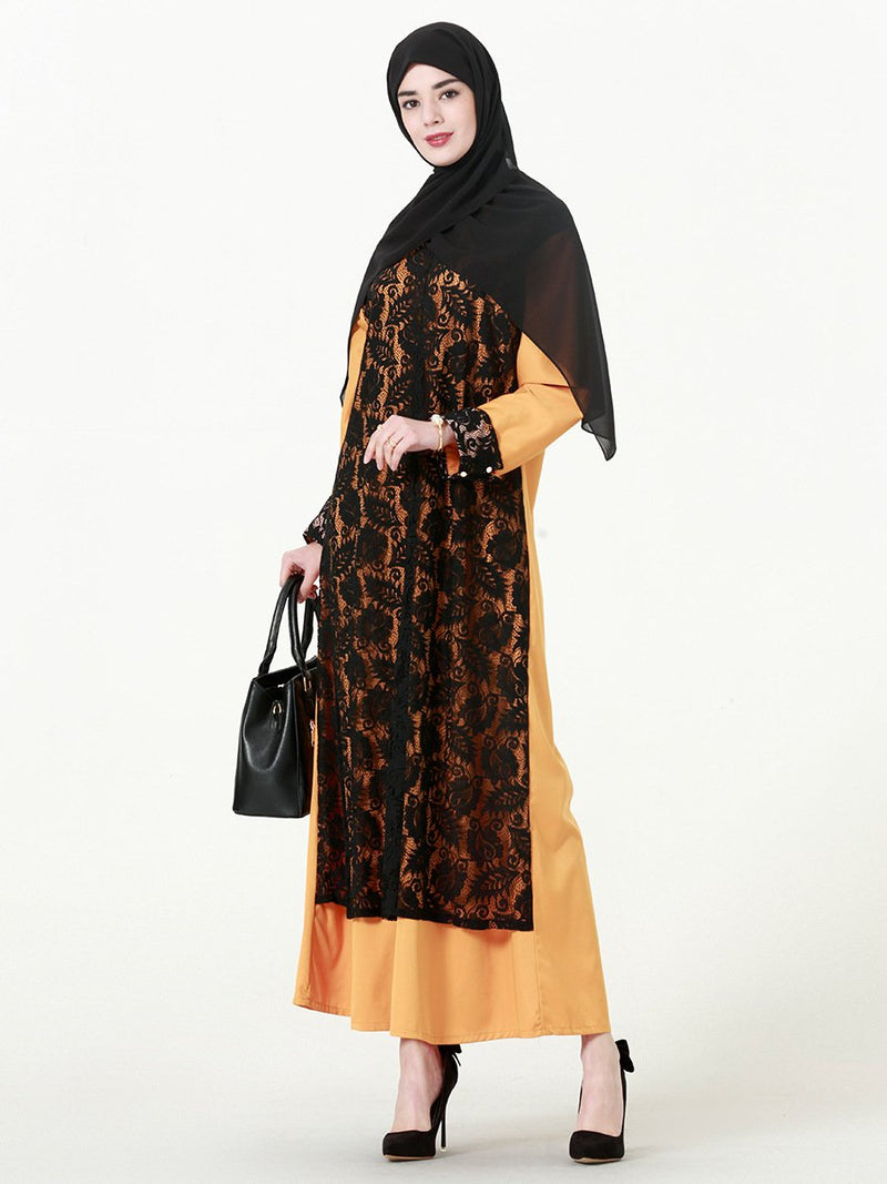 Muslim Women Stylish Kashibo Abaya Muslim Ladies Long Gown Islamic Clothing Jilbab Jalabiya Fashion Lace Robe