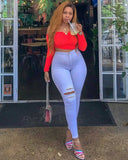 Women Plus Size Jeans Fashion Ripped Skinny Pants