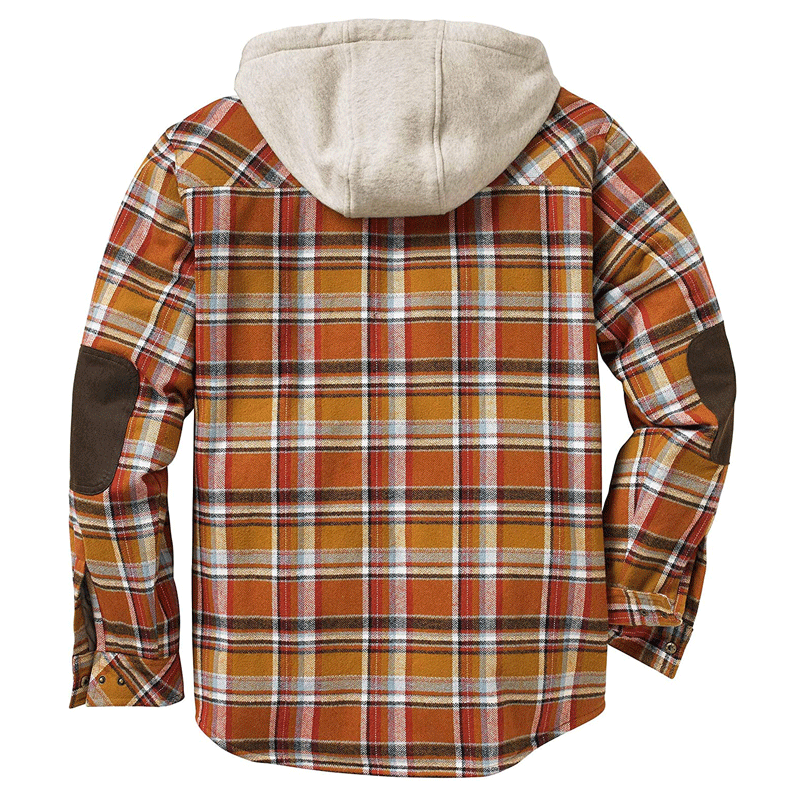 Mens Flannel Jacket with Hoodie Fleece-Lined Autumn and Winter Thickening Cotton-Padded Coat Plaid Long Sleeve Hooded Jacket